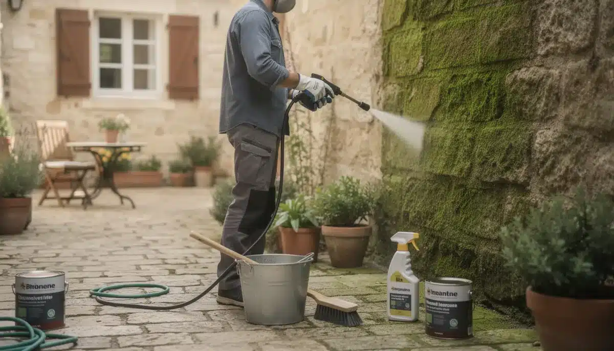 Nettoyer la mousse : expansive, casque, mur ou allée