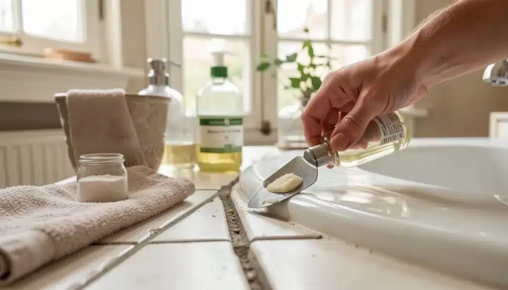 Nettoyer les joints de salle de bain au bicarbonate et au vinaigre