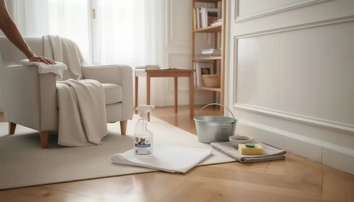 Nettoyer l'urine de chat : sol, tissu, mur et bois